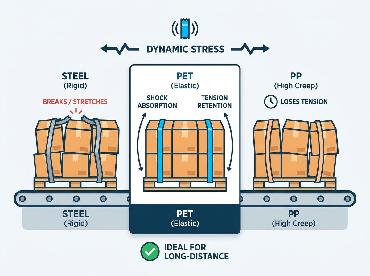 PET strapping for long distance shipping